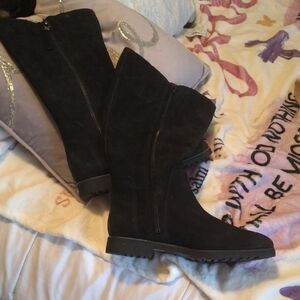 Naturalizer Black Suede Mid-Calf Heeled Boots